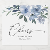 stoffige blauwe bloemen bruiloft sparkling wijnetiket (Enkel label)