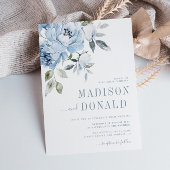 stoffige blauwe bloemen bruiloft uitnodiging