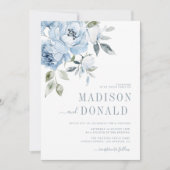 stoffige blauwe bloemen bruiloft uitnodiging (Voorkant)