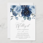 Stoffige blauwe bloemen Elegante bruiloft Kaart (Voorkant)