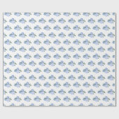 Stoffige blauwe bloemen en groen patroon cadeaupapier (Vlak)