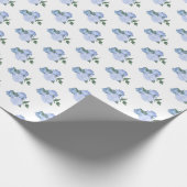 Stoffige blauwe bloemen en groen patroon cadeaupapier (Hoek)