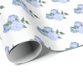 Stoffige blauwe bloemen en groen patroon cadeaupapier (Rol Hoek)