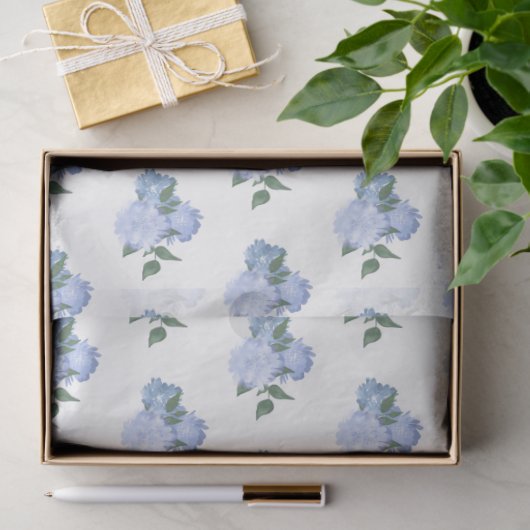 Stoffige blauwe bloemen en groen patroon tissuepapier (Geschenk)