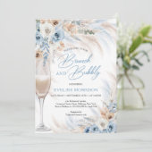 Stoffige blauwe bloemen en pampa's brunch en bubbe kaart (Staand voorkant)