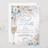 Stoffige blauwe bloemen en pampa's brunch en bubbe kaart (Voorkant / Achterkant)