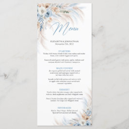 Stoffige blauwe bloemen en pampa's gras bruiloft d menu