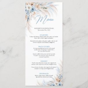 Stoffige blauwe bloemen en pampa's gras bruiloft d menu
