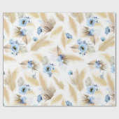 Stoffige Blauwe Bloemen en Pampasgras Elegant Cadeaupapier (Vlak)