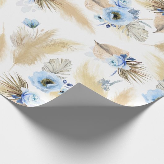 Stoffige Blauwe Bloemen en Pampasgras Elegant Cadeaupapier (Hoek)