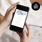 Stoffige Blauwe Bloemen Foto Gouden Tekst QR Code  Kaart