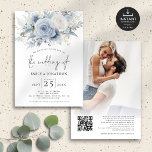 Stoffige Blauwe Bloemen Foto Overlay QR Code Bruil Kaart<br><div class="desc">Stoffige Blauwe Bloemen Foto Overlay QR Code Bruiloft. Digitaal verkrijgbaar en gedrukt. Elegante bloemblaadjes zomers lichtblauw en wit, stroming naar beneden van de top. De bruiloft van is in een set handschrift stijl script. Personaliseer de rest van de tekst eenvoudig aan uw eigen gegevens. Vervang het monster afbeelding op de...</div>