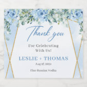 Stoffige blauwe bloemen goud geometrische eucalypt likeurfles etiket (Enkel label)