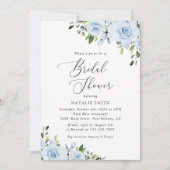 Stoffige blauwe bloemen, groen, Boho, bruidsfeest Kaart (Voorkant)