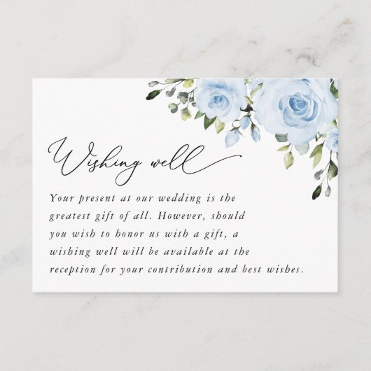 Stoffige blauwe bloemen, groen, bruiloft die goed informatiekaartje (Voorkant)