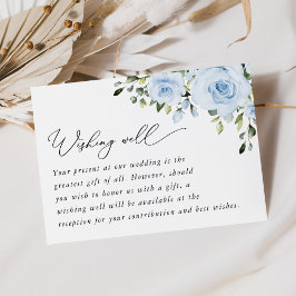 Stoffige blauwe bloemen, groen, bruiloft die goed  informatiekaartje