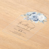 Stoffige Blauwe Bloemen Huwelijk Acryl Acryl Uitnodigingen (Laagn)