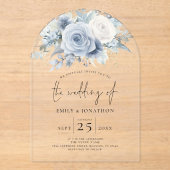Stoffige Blauwe Bloemen Huwelijk Acryl Uitnodigingen (Voorkant)