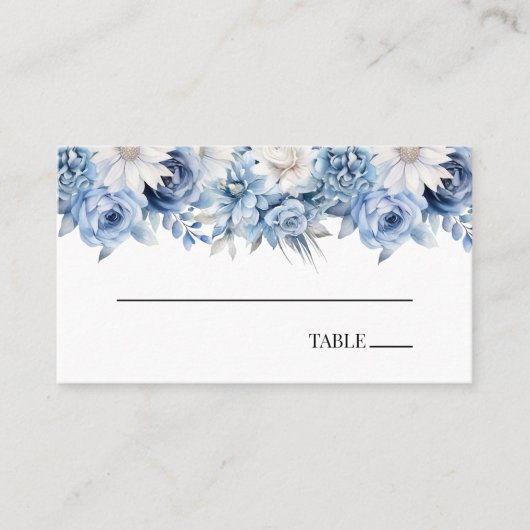 Stoffige Blauwe Bloemen Huwelijk Plaatskaartje (Voorkant)