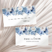 Stoffige Blauwe Bloemen Huwelijk Plaatskaartje
