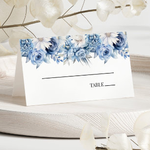 Stoffige Blauwe Bloemen Huwelijk Plaatskaartje