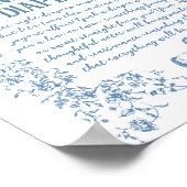 Stoffige Blauwe  Bloemen Late Night Luiers Poster (Hoek)