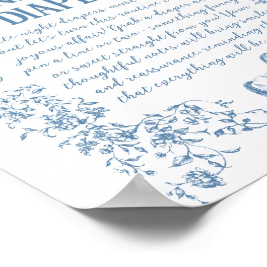 Stoffige Blauwe  Bloemen Late Night Luiers Poster (Hoek)