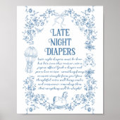 Stoffige Blauwe  Bloemen Late Night Luiers Poster (Voorkant)