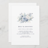 Stoffige Blauwe Bloemen Marine Tekst QR Code Bruil Kaart (Voorkant / Achterkant)