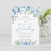 Stoffige blauwe bloemen moderne winter chique brui kaart (Staand voorkant)