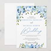 Stoffige blauwe bloemen moderne winter chique brui kaart (Voorkant / Achterkant)