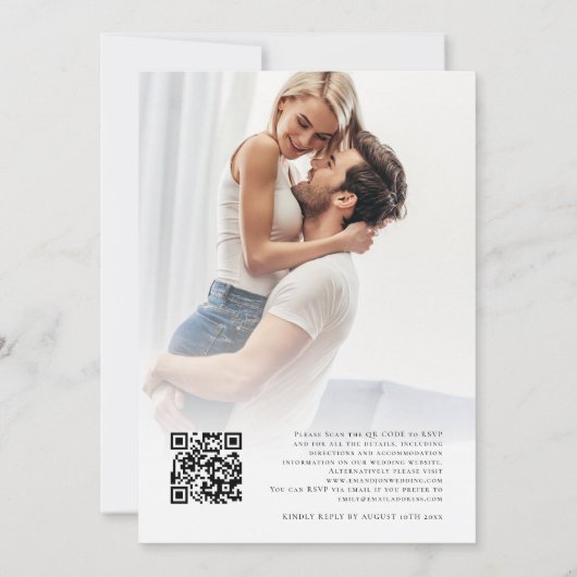 Stoffige Blauwe Bloemen Overlay Foto QR Code Bruil Kaart (Achterkant)