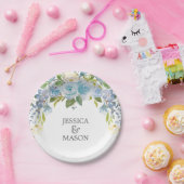 Stoffige Blauwe Bloemen Papieren Bord (Feest)