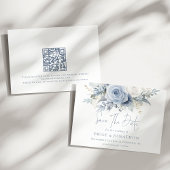 Stoffige Blauwe Bloemen QR Code Blauw Schrijven Tr Save The Date