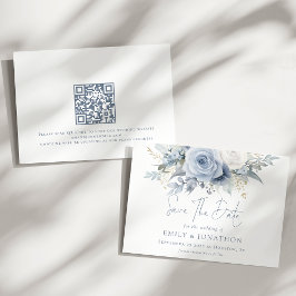 Stoffige Blauwe Bloemen QR Code Blauw Schrijven Tr Save The Date