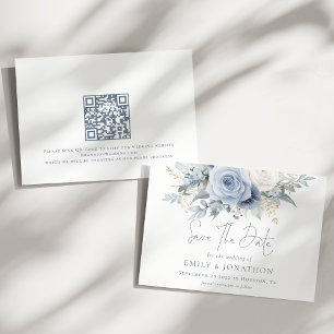 Stoffige Blauwe Bloemen QR Code Blauw Schrijven Tr Save The Date
