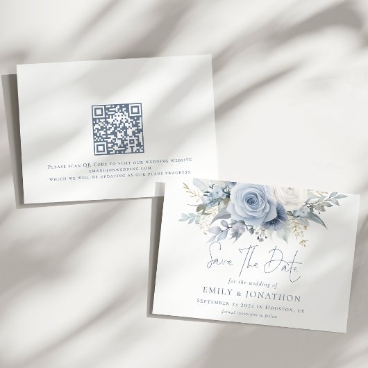 Stoffige Blauwe Bloemen QR Code Blauw Schrijven Tr Save The Date