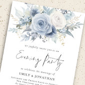 Stoffige Blauwe Bloemen QR Code Huwelijksavond Fee Kaart