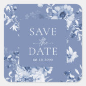 Stoffige blauwe bloemen "Save the Date" sticker (Voorkant)