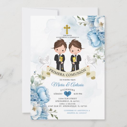 Stoffige blauwe bloemen Spaanse tweeling Primera C Kaart (Voorkant)