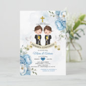 Stoffige blauwe bloemen Spaanse tweeling Primera C Kaart (Staand voorkant)