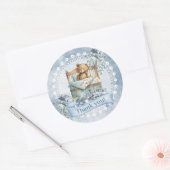  stoffige blauwe bloemen teddy beer baby ronde sticker (Envelop)