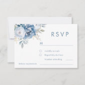 Stoffige Blauwe Bloemen Winter Bruiloft RSVP Kaartje (Voorkant)