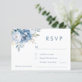 Stoffige Blauwe Bloemen Winter Bruiloft RSVP Kaartje