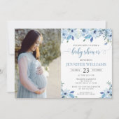 Stoffige blauwe bloemenbaby jongen douche foto uit kaart (Voorkant)