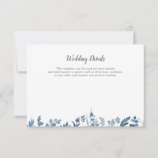stoffige blauwe bloemenbruiloft details kaart (Voorkant)