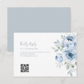 stoffige blauwe bloemenbruiloft QR-code RSVP-kaart Bedankkaart (Voorkant / Achterkant)