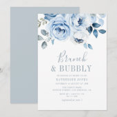 Stoffige blauwe bloemenbrunch & bubbels kaart (Voorkant / Achterkant)