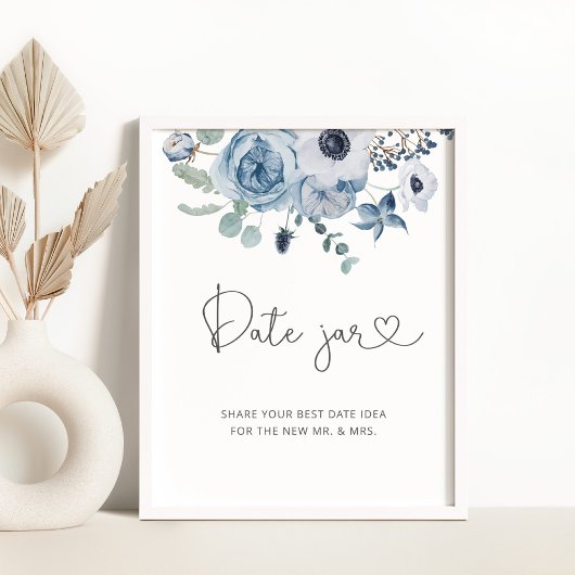 Stoffige blauwe bloemendate jar bord. Date night i Poster