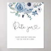 Stoffige blauwe bloemendate jar bord. Date night i Poster (Voorkant)